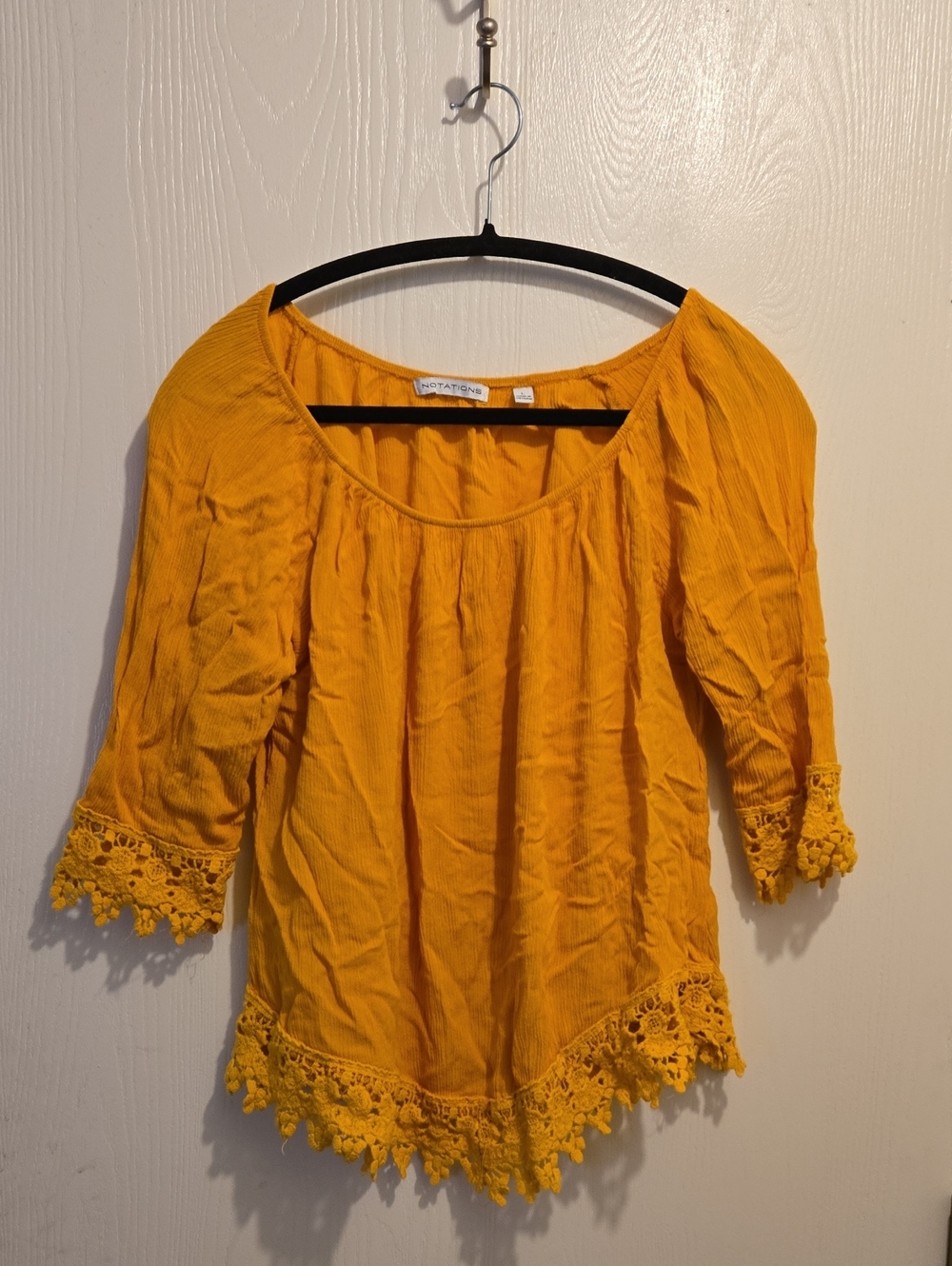 Notations Mustard Crochet-Hem Peasant Blouse - L8